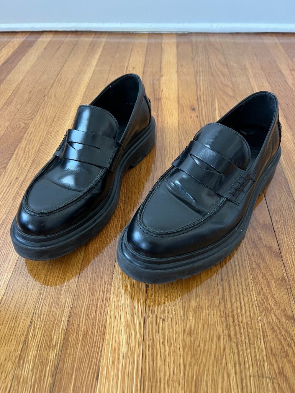 Karl Lagerfeld Black Patent Leather High Chunky Penny Loafers - Men's US 10
